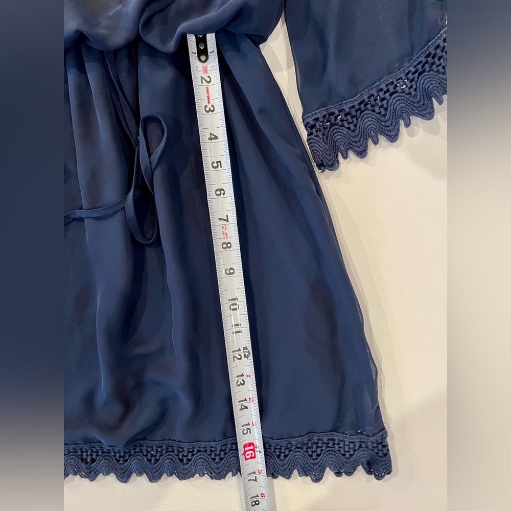 City Studio Crochet Blouson Waist Split Sleeve Navy Dress Sheer Small Delicate - Picture 4 of 15